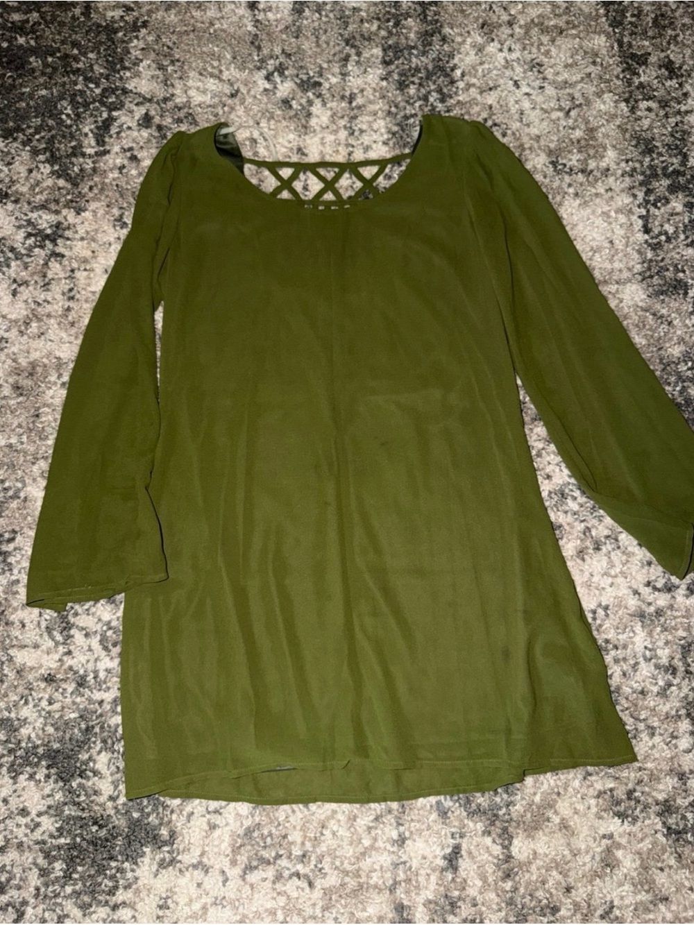 Olive Green Crisscross Back Long Sleeve Tunic